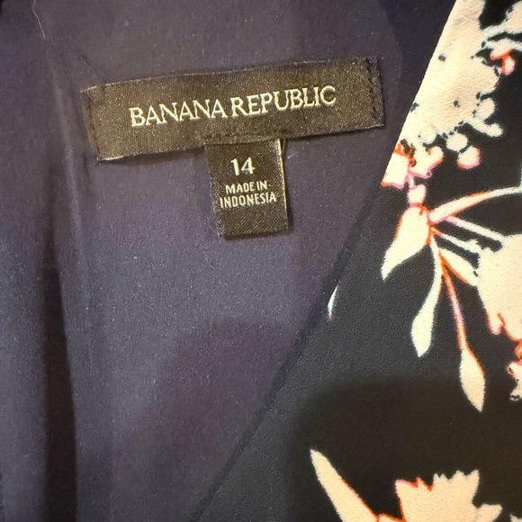 Banana Republic Navy Floral Sleeveless A-Line Dress Size 14 Casual to Work - Picture 2 of 5